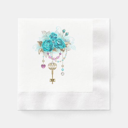 Serviette En Papier Roses turquoise avec touches (Devant)