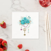Serviette En Papier Roses turquoise avec touches (En situation)