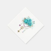 Serviette En Papier Roses turquoise avec touches (Coin)