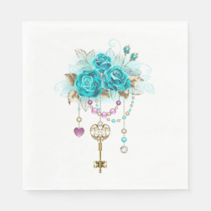 Serviette En Papier Roses turquoise avec touches