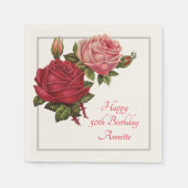 Serviette En Papier Roses vintages Personnalisé Anniversaire (Devant)