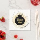 Serviette En Papier Rosh Hashanah Grenade mousseuse d'or noir (En situation)