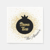 Serviette En Papier Rosh Hashanah Grenade mousseuse d'or noir (Devant)