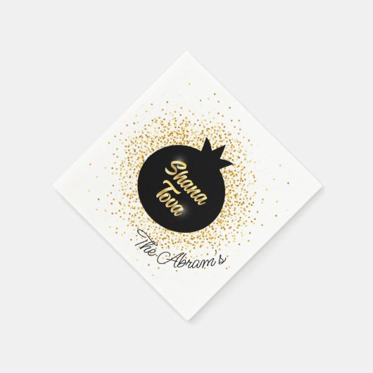 Serviette En Papier Rosh Hashanah Grenade mousseuse d'or noir (Coin)