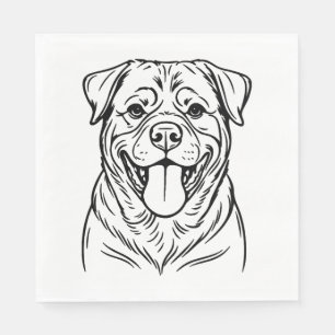 Serviette En Papier Rotweiler Chien Line Art - ligne d'art minimaliste