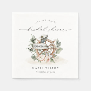 Serviette En Papier Roue d'ancre nautique feuillage floral mariage