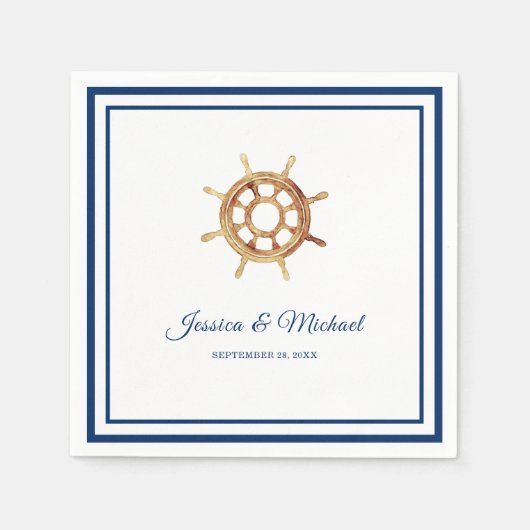 Serviette En Papier Roue de direction de l'aquarelle de la marine naut (Devant)