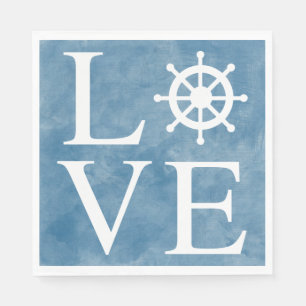 Serviette En Papier Roue de navire nautique Amour Aquarelle Bleu - Mar