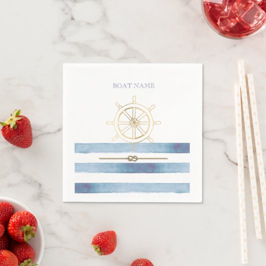 Serviette En Papier Roue nautique en or, Bleu Aquarelle (En situation)