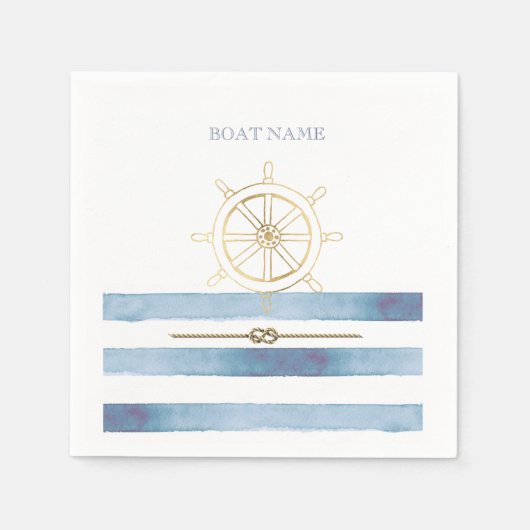 Serviette En Papier Roue nautique en or, Bleu Aquarelle (Devant)