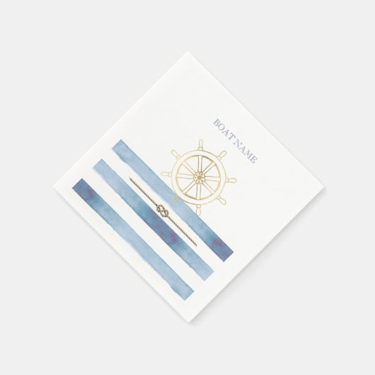 Serviette En Papier Roue nautique en or, Bleu Aquarelle (Coin)