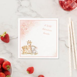 Serviette En Papier Rouge à joues Rose Safari Lion Éléphant Girafe Enf