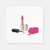 Serviette En Papier Rouge à lèvres rose et ongle Polonais beauté thème (Devant)