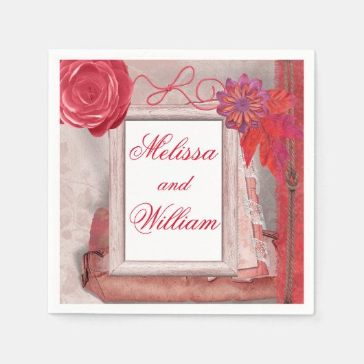 Serviette En Papier Rouge assez rustique (Devant)