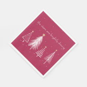 Serviette En Papier Rouge avec des arbres de Noël blancs (Coin)