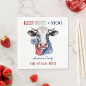 Serviette En Papier Rouge blanc 4 juillet vache patriotique (En situation)