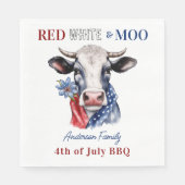 Serviette En Papier Rouge blanc 4 juillet vache patriotique (Devant)