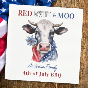 Serviette En Papier Rouge blanc 4 juillet vache patriotique
