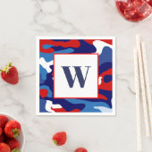 Serviette En Papier Rouge Blanc Bleu Camo Monogrammes (En situation)