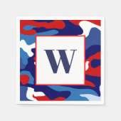 Serviette En Papier Rouge Blanc Bleu Camo Monogrammes (Devant)