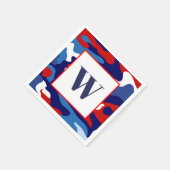Serviette En Papier Rouge Blanc Bleu Camo Monogrammes (Coin)