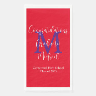 Serviette En Papier Rouge Blanc Bleu Nom Monogramme Graduation