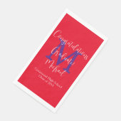 Serviette En Papier Rouge Blanc Bleu Nom Monogramme Graduation (Coin)