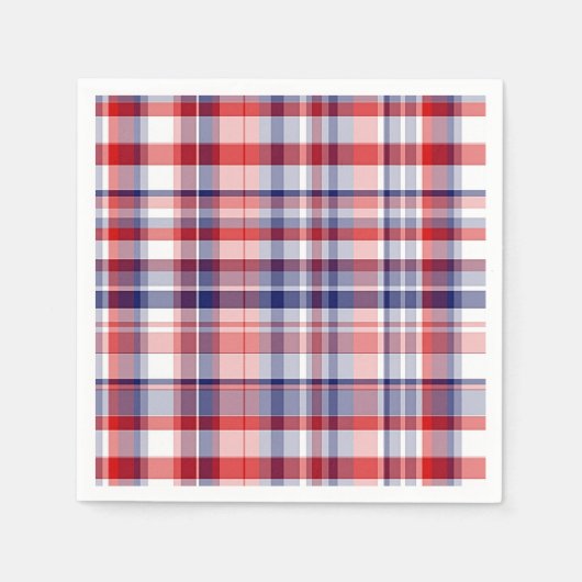 Serviette En Papier Rouge, Blanc, Bleu Preppy Madras Plaid (Devant)