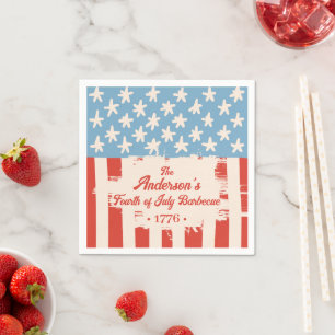Serviette En Papier Rouge Blanc &Blue Star & Stripe Nom de famille Bar