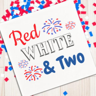 Serviette En Papier Rouge Blanc & Deux 2e Anniversaire
