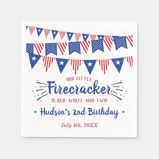 Serviette En Papier Rouge, Blanc & Deux ! 4 juillet 2e anniversaire (Devant)