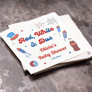 Serviette En Papier Rouge, Blanc et Bébé à venir : Baby Shower