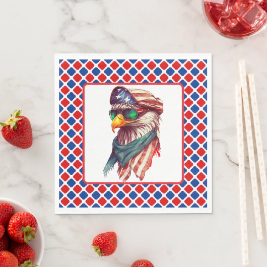 Serviette En Papier Rouge Blanc Et Bleu (En situation)