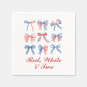 Serviette En Papier Rouge, Blanc et Deux Rubans anniversaire du 4 juil