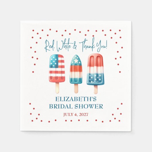 Serviette En Papier Rouge, Blanc et Merci ! Fête de popsicles patrioti (Devant)
