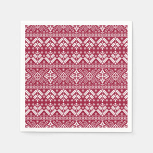 Serviette En Papier Rouge & Blanc Flocon de neige & Floral Fair Isle N