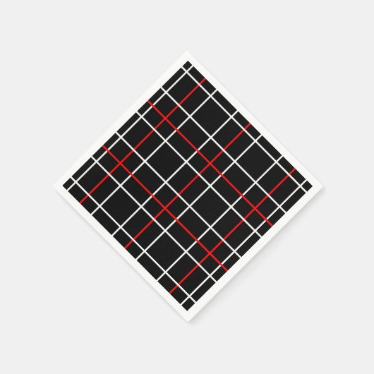 Serviette En Papier Rouge Blanc Graphisme Lignes Noir Plaid Design (Coin)
