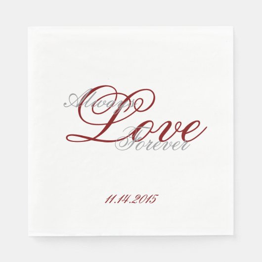 Serviette En Papier Rouge blanc gris amour toujours Mariage (Devant)