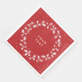 Serviette En Papier Rouge + Blanc Imprimé main Holly Wreath Noël (Coin)