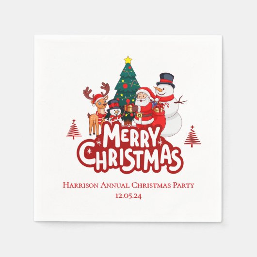 Serviette En Papier Rouge & Blanc Joyeux Noël Simple (Devant)