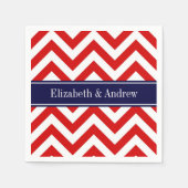 Serviette En Papier Rouge Blanc LG Chevron Marine Nom bleu Monogramme (Devant)