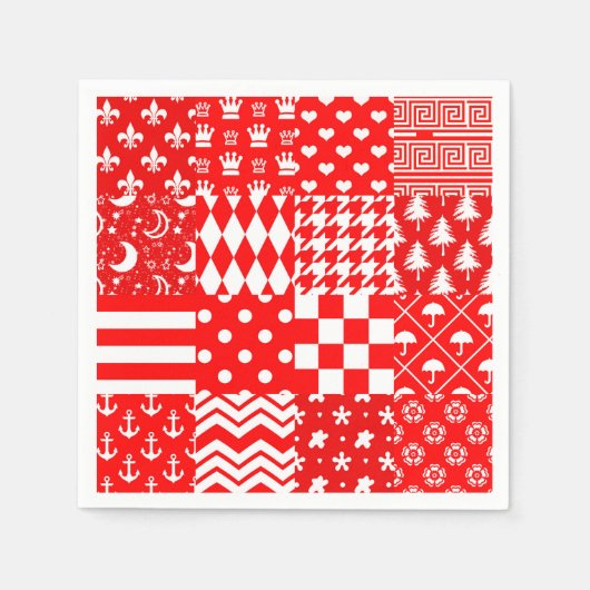 Serviette En Papier Rouge blanc Mixte Motif Patchwork Design (Devant)