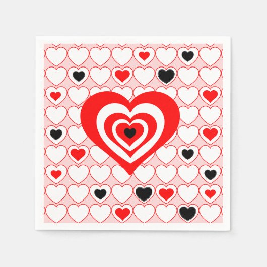 Serviette En Papier Rouge, Blanc, Noir Valentine Coeurs Plaque Papier (Devant)