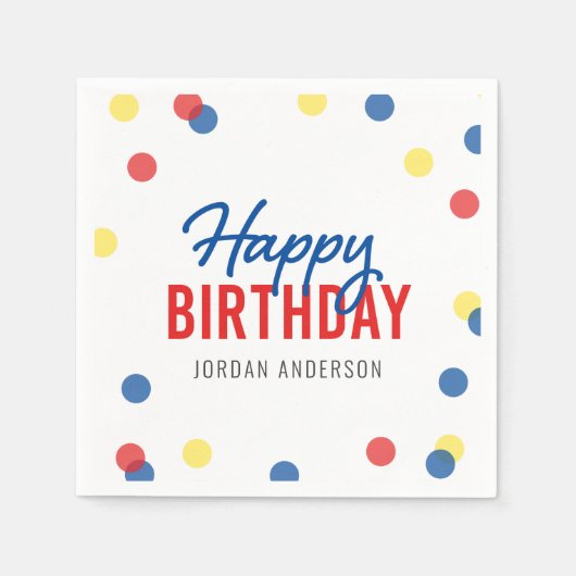 Serviette En Papier Rouge bleu Jaune Confetti Joyeux anniversaire (Devant)