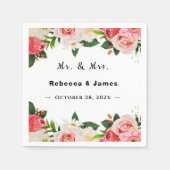 Serviette En Papier Rouge Bourgogne Fleurs Géométrique Cadre Mariage  (Devant)