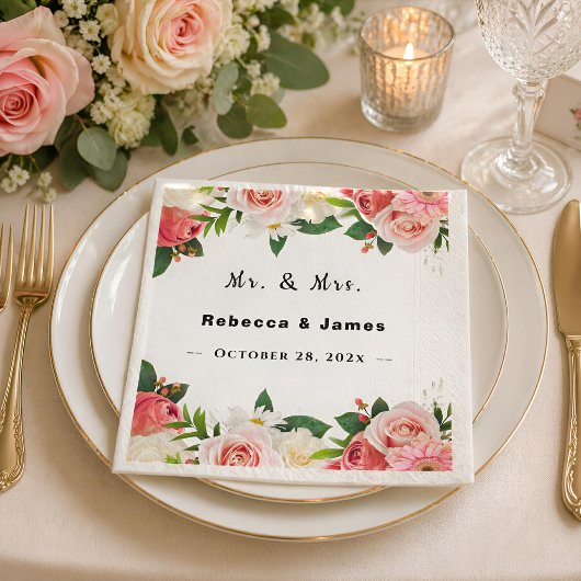 Serviette En Papier Rouge Bourgogne Fleurs Géométrique Cadre Mariage 