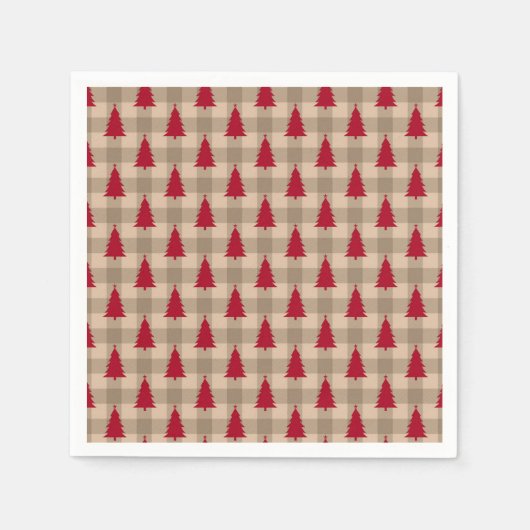 Serviette En Papier Rouge Brown Tan Buffalo Plaid Russe Noël (Devant)