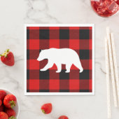 Serviette En Papier Rouge Buffalo Plaid & Ours Blanc (En situation)