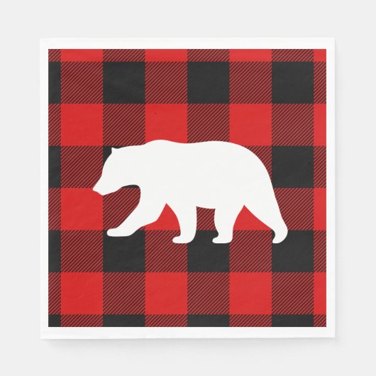 Serviette En Papier Rouge Buffalo Plaid & Ours Blanc (Devant)