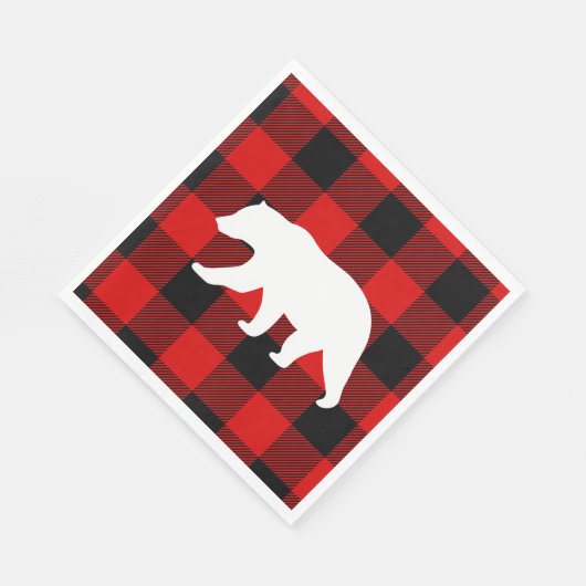 Serviette En Papier Rouge Buffalo Plaid & Ours Blanc (Coin)